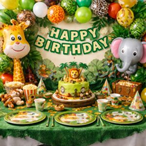 Kit anniversaire animaux pour enfant avec décoration colorée, ballons et accessoires de fête