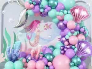 Kit d’anniversaire enfant thème sirène avec décoration complète, univers marin et accessoires colorés