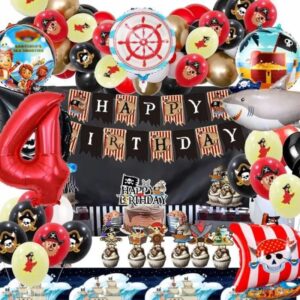Kit d’anniversaire enfant thème pirate avec décoration complète, bateau, trésor et accessoires